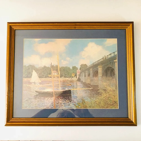 Vintage Bridge at Argenteuil Painting by Claude Oscar Monet REPRO Wood Frame - Picture 1 of 10